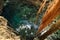 Aerial view to turquoise water lagoon in X-Batun cenote