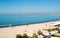 Aerial view to turquoise waters of Adriatic Sea close to Durres in central Albania.