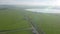 Aerial view to the wind turbine power station with windmills generators