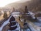 Aerial view to wooden church of Holy Prophet Elijah, Ilinskaya, Yaremche, Carpathians mountains, Ukraine