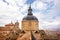 Aerial view of Toledo city roofs, and church dome of St Ildefonso