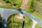 Aerial view top down photo from flying drone of asphalt road and bicycle lane