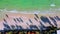 Aerial view top view Beautiful topical beach with white sand coconut palm trees and sea. Top view empty and coconut tree shadow