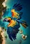 aerial view top view Macaw bird flying over tropical Caribbean sea island