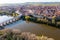 Aerial view of Tordesillas townscape on Duero river, Spain