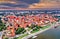 Aerial view of Torun city with the Vistula River in Poland