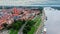 Aerial view of Torun old town and Vistula river.