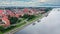 Aerial view of Torun old town and Vistula river.