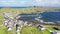 Aerial view of the Tory Island West Town and harbour, County Donegal, Republic of Ireland