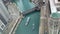 Aerial view of tour boats passing each other on the Chicago River