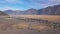 Aerial view of tourist jeeps at parking area, Bromo volcano, Indonesia