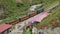 Aerial view of the tourist train in the train station of the Nariz del Diablo