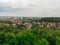 Aerial view from tower of district gdansk buildings and sea.