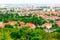 Aerial view from tower of district gdansk buildings and sea.