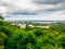 Aerial view from tower of district gdansk buildings and sea.