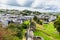 An aerial view of the town and countryside around Launceston, Cornwall, UK