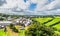 An aerial view of the town and countryside around Launceston, Cornwall, UK