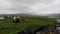 Aerial view of the town in the Faroe Islands, a territory of Denmark in the Atlantic Ocean. Church, cemetery and houses