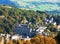 Aerial view of the town of hebden bridge in west yorkshire in autumn sunlight