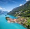 Aerial view on the town and Interlaken lake.