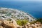 Aerial view of the town of Kamari, and beach, Santorini island,  Greece