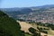 Aerial view of the town of Millau with the viaduct in the background