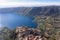 aerial view of the town of nemi on the roman castles
  with a view of the homonymous lake