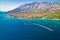 Aerial view of Town of Orebic on Peljesac peninsula waterfront