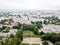 Aerial view of town with socialist soviet panel building at cloudy day. Buildings were built in the Soviet Union now