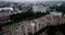 Aerial view of town with socialist soviet style of building at cloudy day. Buildings were built in the Soviet Union. The