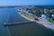 Aerial view of the town of Southport NC pier.