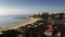 Aerial view of town of Sperlonga beach and Torre Truglia tower. Italy