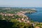 Aerial view of towns along the eastern coast of Sicily, near Catania