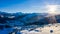 Aerial view of townwith snow covered roofs. Village in Switzerland in winter with a lot of snow