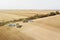Aerial view Tractors preparing field, Agriculture tractors lands