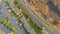 Aerial view of traditional housing estate in USA. Looking straight down with a satellite image style, the houses