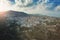 Aerial view of traditional mountain Cyprus village Pano Lefkara, aerial panoramic view from drone