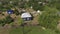 Aerial view of traditional russian country cabins houses izba in village