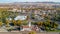 Aerial view of Train depot and Boise Idaho with lots of autumn t