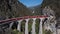 Aerial view of train on Landwasser Viaduct, Switzerland