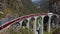 Aerial view of train on Landwasser Viaduct, Switzerland