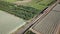 Aerial view of train over railway in the countryside