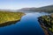 Aerial view of a tranquil Scottish loch in the early morning sunshine Loch Eil, Fort William