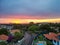 Aerial view of a tranquil small town at sunset in Portugal