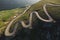 Aerial view of Transalpina mountain road at sunrise