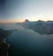 Aerial view of the Traunsee at sunset