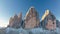 Aerial view of Tre Cime di lavaredo at sunrise, Dolomites