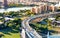 Aerial view of the Triborough Bridge on Randall`s Island in NYC