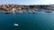 Aerial view of Trogir harbor and boat sailing