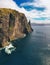 Aerial view of Trollkonufingur, also called The Witch`s Finger on Faroe Islands